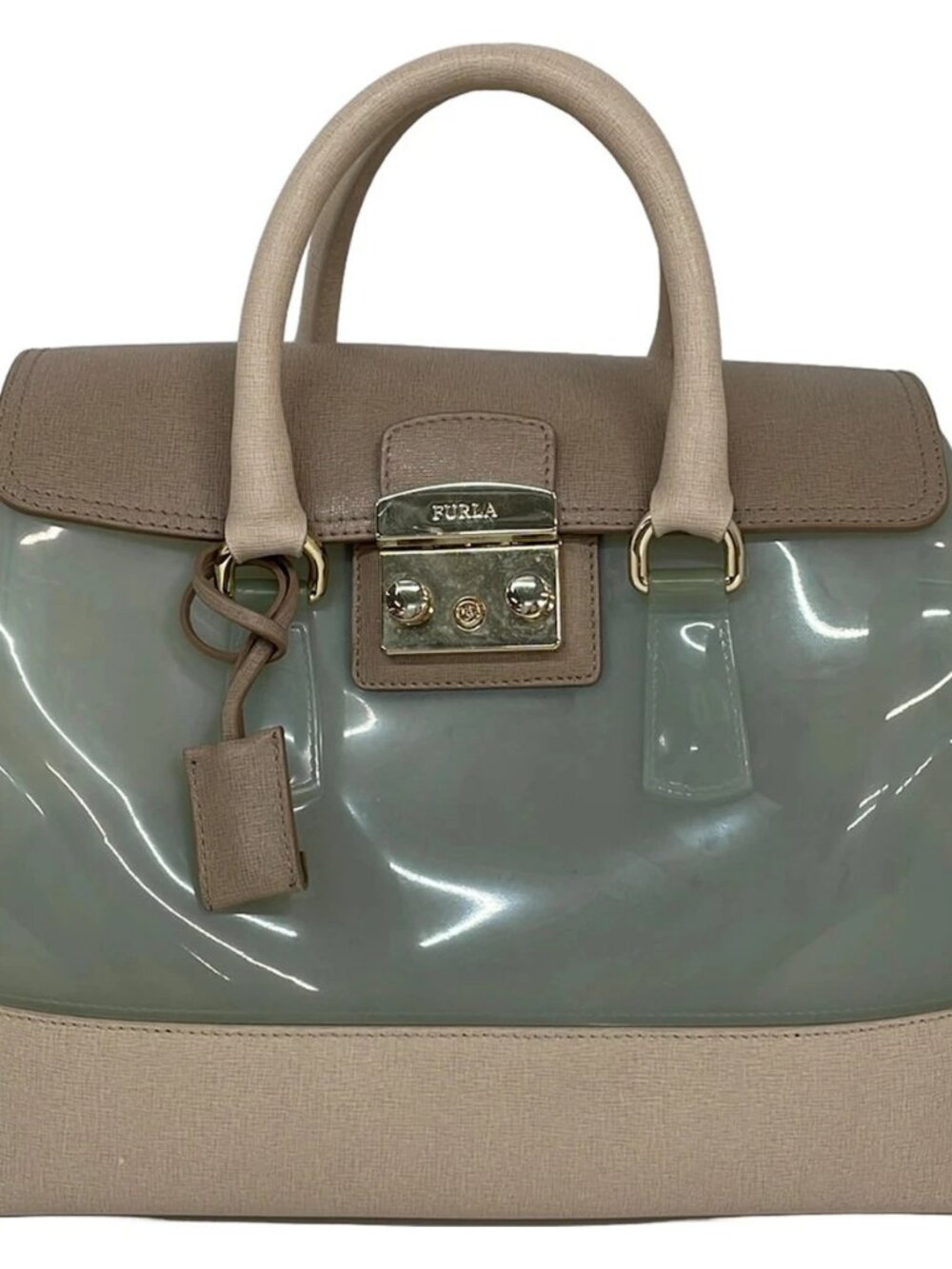 FURLA Metropolis, Candy Bag Light Blue Pink Beige PVC Leather Handbag